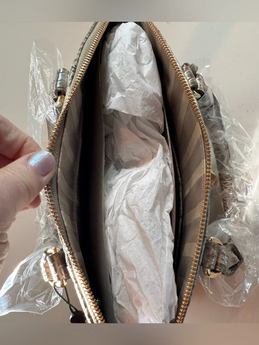 NWT Brahmin Medium Duxbury Satchel: Croc-Embossed Leather in Hemlock Melbourne